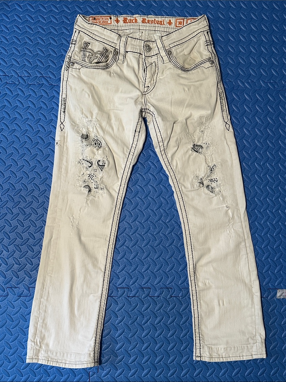 Rock Revival White Distressed Slim Straight Jeans
